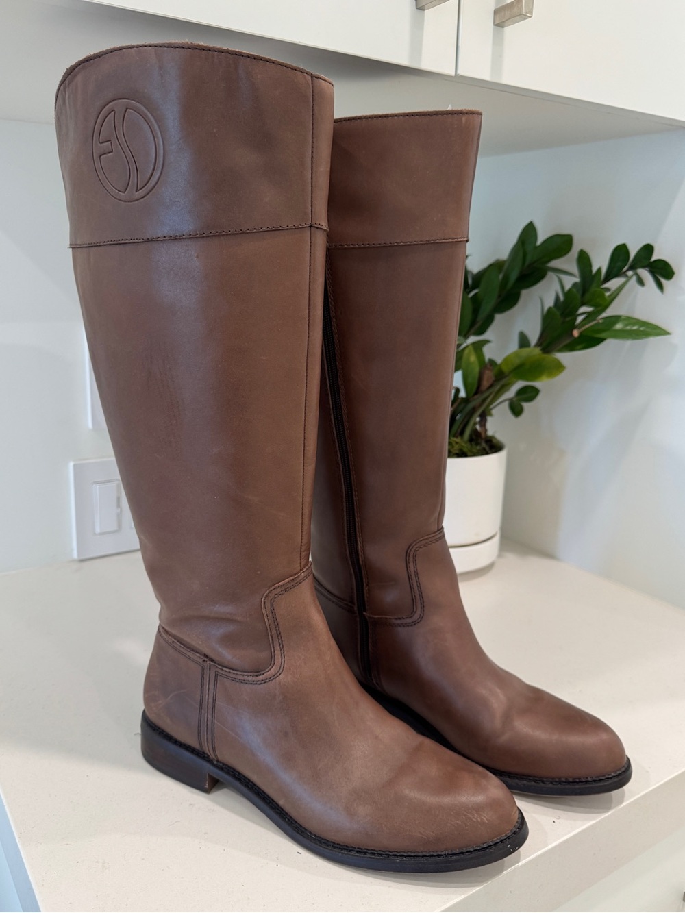 Franco Sarto Brown Leather Riding Boots - Size 10 Wide Calf fits